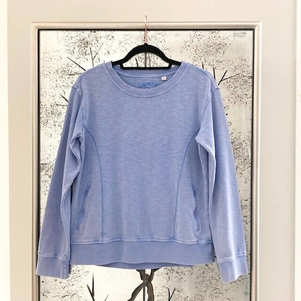 Orvis Women's XS Blue Sunwashed French Terry Zipper Athleisure Lounge Sweatshirt